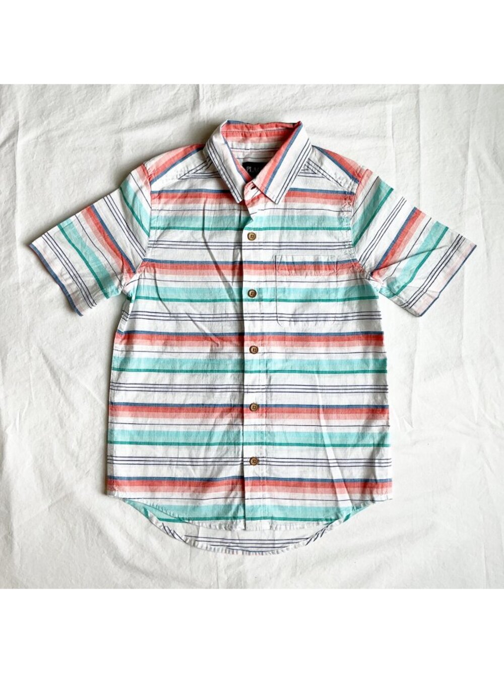 Childrens Place Boys Striped Button-Up Shirt Size 7/8 Cotton Short Sleeve Spring